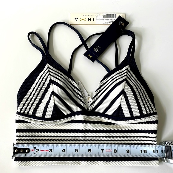 NWT Vitamin A black white stripe longline racerback crop top plunge V bikini pad - Picture 9 of 16